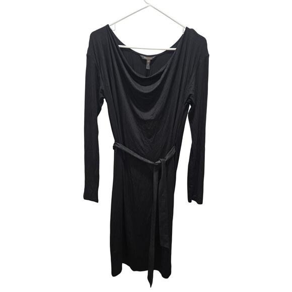 BCBGMAXAZRIA Black Cowl Neck Dress L NWT Belted Jersey Long Sleeve Y2K MSP $168 - Picture 1 of 8